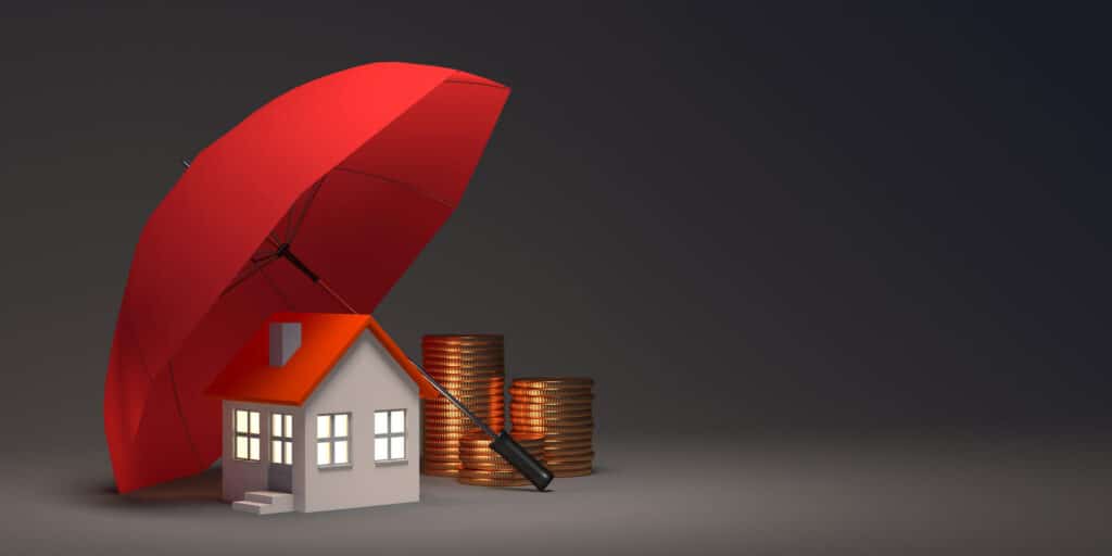 An image of a red umbrella protecting a rental property.